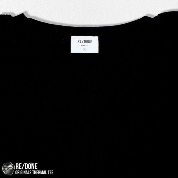 RE/DONE ORIGINALS WOMEN’S THERMAL KNIT LONG SLEEVE TEE SHIRT IN BLACK SIZE SMALL - Picture 10 of 13